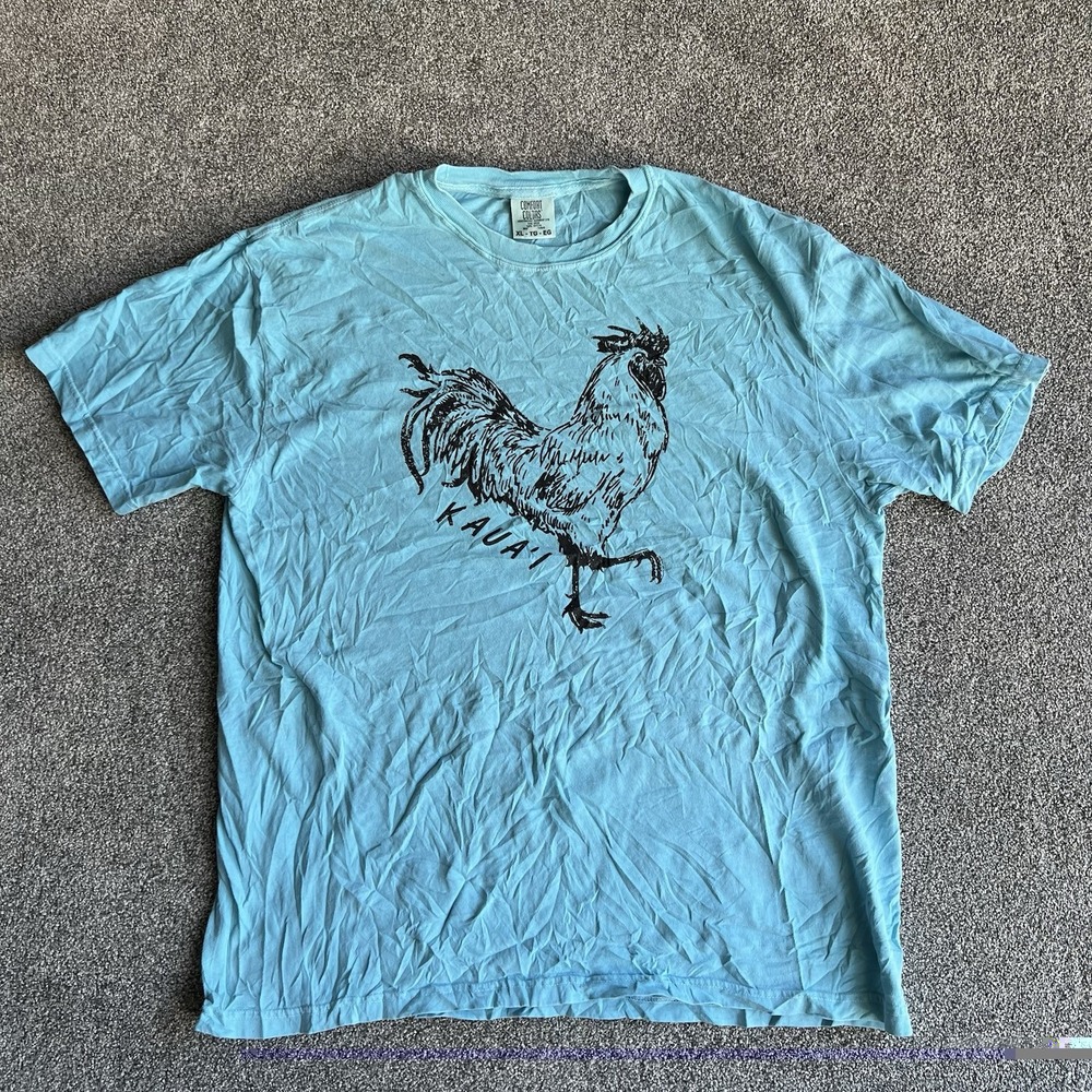 Comfort Colors Kauai Hawaii Rooster Mens XL Blue Graphic T Shirt Cotton